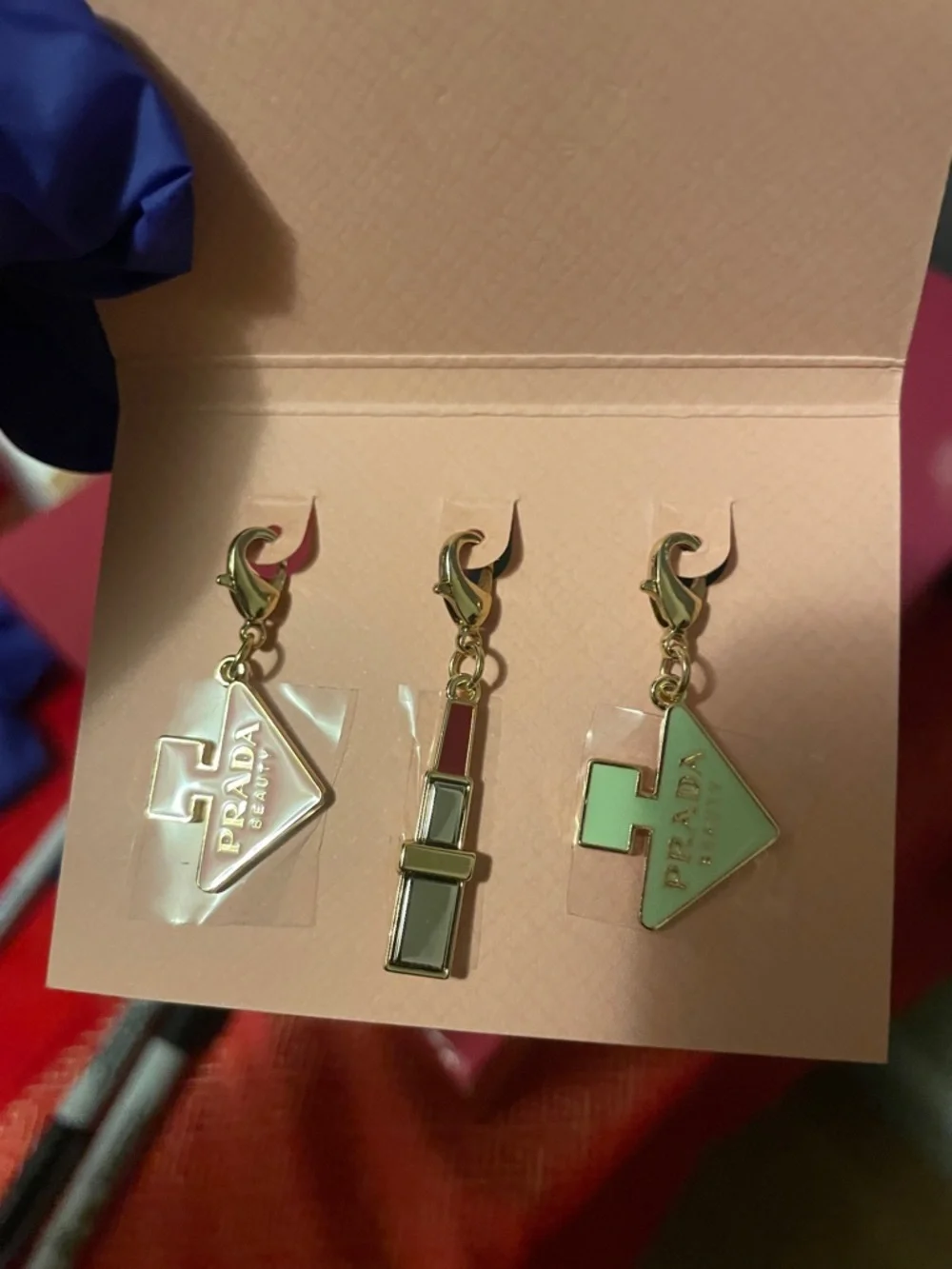 Prada Gold & Pink Enamel Logo Charm Set - Picture 12 of 15